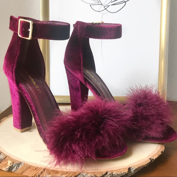 Shoe Republic LA Shoes - NWOB Maroon Velvet Feather Heels